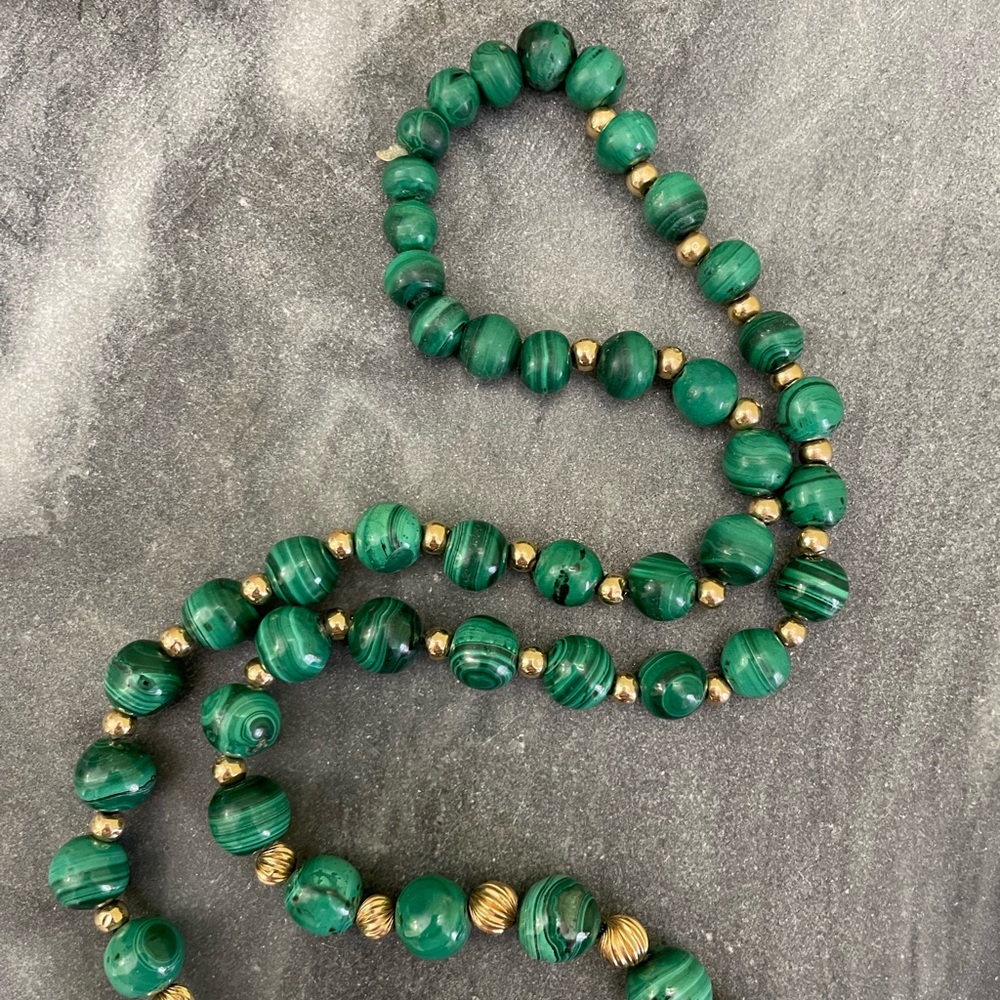 Vintage Malachite Gemstone Cloisonné Dragon Necklace - Picture 11 of 14